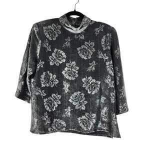 VTG Frejani Silver Metallic High Neck Floral Blouse Women's Size 16 Evening